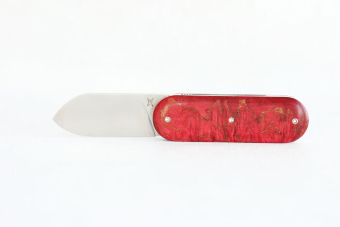 Couteau Le Cerbère Les 2 Diables, manche en bouleau madré rouge, fabrication artisanale à Thiers